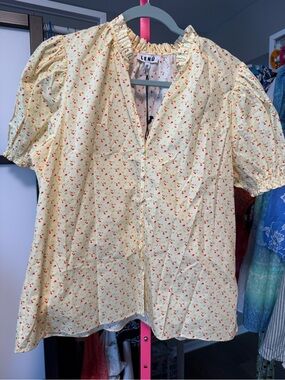 Lenú Yellow Floral Puff-Sleeve Blouse